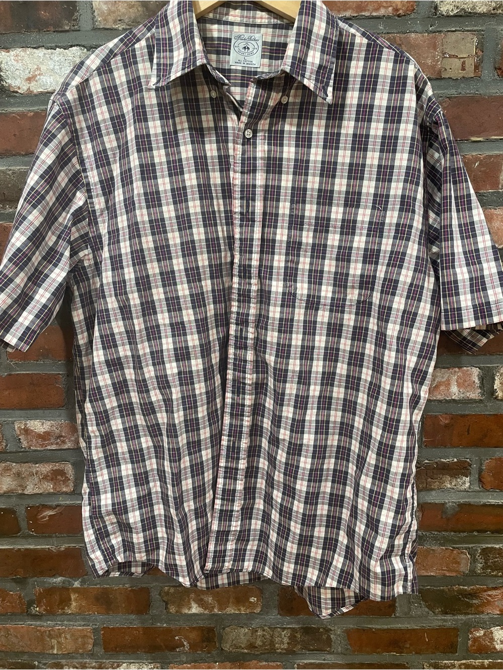 Brooks Brothers Short-Sleeve Plaid Button-Down - Navy, White & Brown